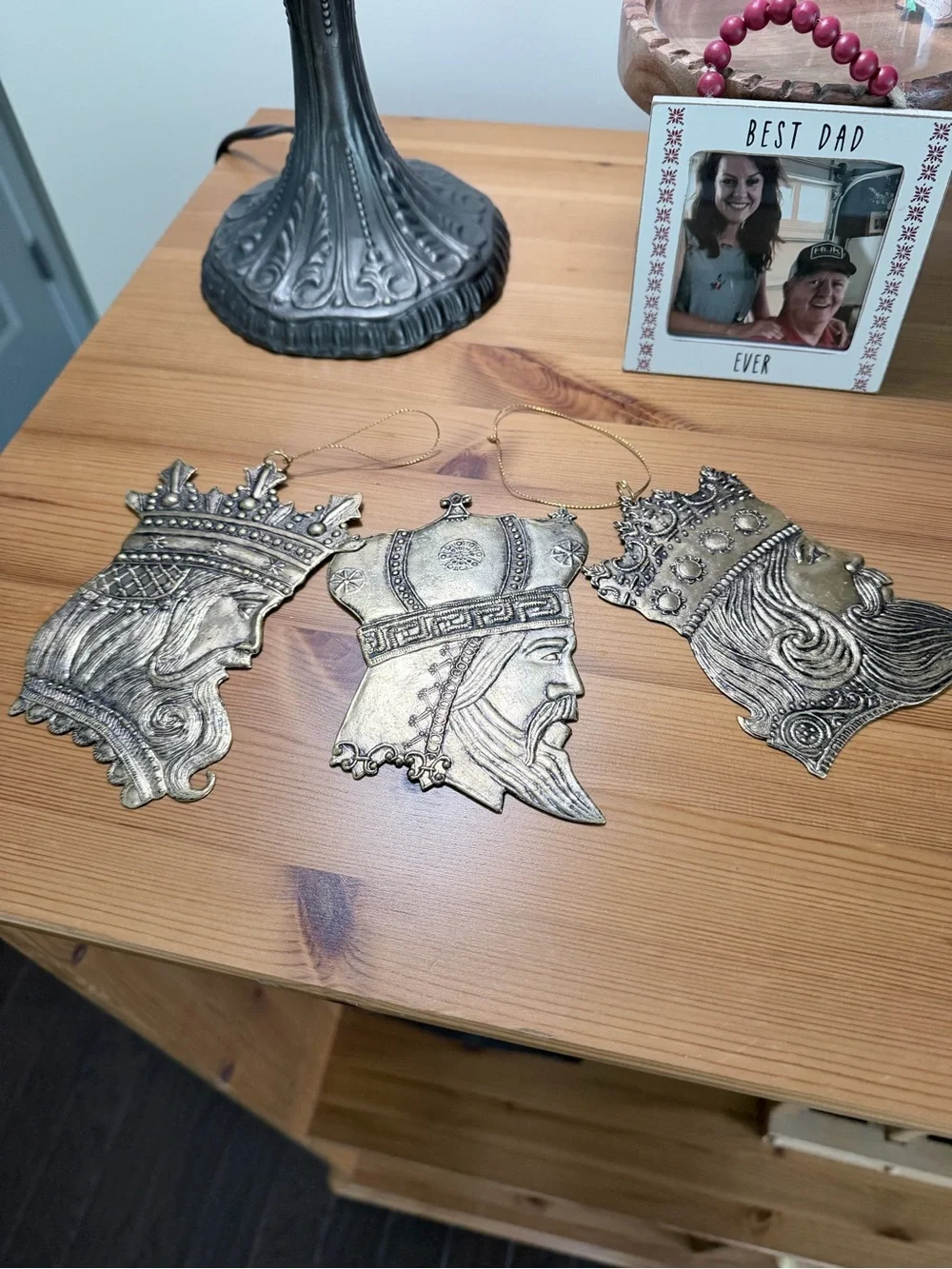 Vintage Gold King Head Ornament Trio